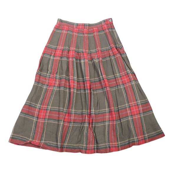 Vintage 80s Significance brown and red plaid a-line midi skirt 27" - Picture 1 of 4